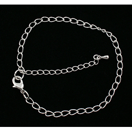 Honeyhandy Iron Chain Bracelets, Platinum Color, Chain: 3.5mm wide, 5.5mm long, about 19cm long, adjustable