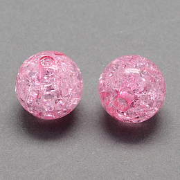 Honeyhandy Transparent Crackle Acrylic Beads, Round, Pink, 8mm, Hole: 2mm, about 1890pcs/500g