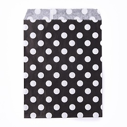 Honeyhandy Kraft Paper Bags, No Handles, Food Storage Bags, Polka Dot Pattern, Black, 18x13cm