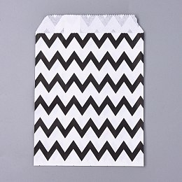 Honeyhandy Kraft Paper Bags, No Handles, Food Storage Bags, White, Wave Pattern, Black, 18x13cm