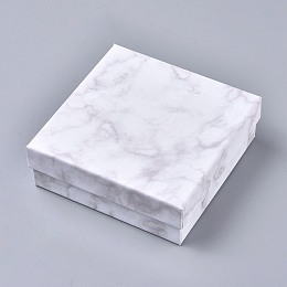 Honeyhandy Square Kraft Cardboard Jewelry Boxes, Marble Pattern Necklace Pendant Boxes, with Black Sponge, White, 11.2x11.2x3.8cm