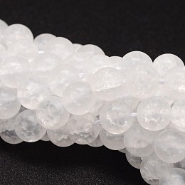 Honeyhandy Synthetic Crackle Quartz Bead Strands, Round, Dyed, Frosted, White, 6mm, Hole: 1mm, about 66pcs/strand, 15.75 inch