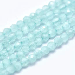 Honeyhandy Cat Eye Beads Strands, Round, Faceted, Cyan, 2mm, Hole: 0.2mm, 14.17 inch(36cm), 174~184pcs/strand