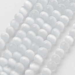 Arricraft Cat Eye Beads, Round, White, 10mm, Hole: 0.8mm, about 39pcs/strand, 15 inches