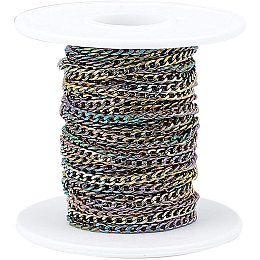 CHGCRAFT 1Roll 304 Stainless Steel Curb Chains with Spool Unwelded Chains Multi-Color Chain for DIY Jewelry Making, About 32.8feet/roll