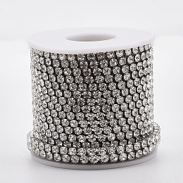 Honeyhandy 304 Stainless Steel Rhinestone Strass Chains, with Spool, Rhinestone Cup Chains, Crystal, Stainless Steel Color, 4mm, about 32.8 Feet(10m)/roll