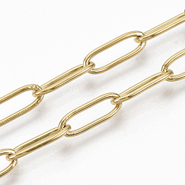 Honeyhandy PVD Vacuum Plating 304 Stainless Steel Paperclip Chains, Drawn Elongated Cable Chains, Soldere, Golden, 12x4x1mm, about 39.37 inch(1m)/strand.