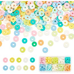 Pandahall Elite 2000pcs Heishi Clay Beads 10 Color Vinyl Chip Disk Loose Beads 8mm Environmental Ploymer Clay Beads for Boho Earring Necklace Choker Bracelet Keychain Phone Lanyard, Green&Pink Series