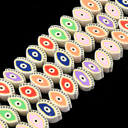 Honeyhandy Handmade Polymer Clay Beads Strands, Eye, Mixed Color, 6~8x9.5~12x4~5mm, Hole: 1.6mm, about 40pcs/strand, 10.43 inch~11.42 inch(26.5~29cm)