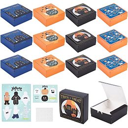 BENECREAT 16Pcs 4 Styles Halloween Trick or Treat Boxes Square Candy Boxes Halloween Creative Paper Gift Box with 4 Sets Hang Tags for Festival Decor, 4.8x4.8x2inch