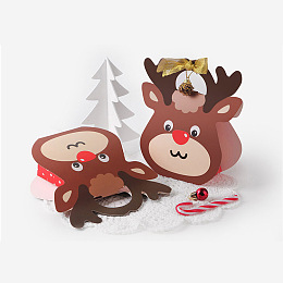 Honeyhandy Christmas Reindeer Paper Gift Bags, Christmas Party Treat Bags, for Xmas Party Favors, Kids Party Supplies, Saddle Brown, Box: 19x18.7x7cm, Unfold: 46.4x38.4x0.15cm