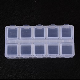 Honeyhandy Cuboid Plastic Bead Containers, Flip Top Bead Storage, 10 Compartments, White, 8.8x4.4x2.05cm