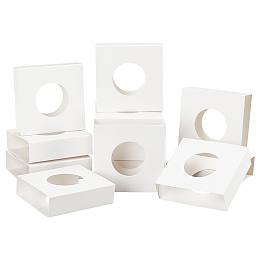 NBEADS 30 Pcs Square Cardboard Gift Boxes, White Round Pattern Hollow Window Decorate Paper Boxes for Floating Display Frame Stand Jewelry Show Display 2.76x2.76x0.79 Inch