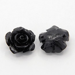 Honeyhandy Synthetic Coral 3D Flower Rose Beads, Dyed, Black, 14x8mm, Hole: 1~1.4mm