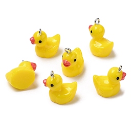 Honeyhandy Opaque Resin Pendants, Duck Charms with Platinum Tone Iron Loops, Yellow, 19x12x18mm, Hole: 2mm