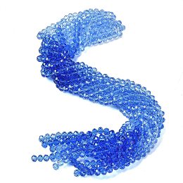 Transparent Painted Glass Beads Strands, Faceted, Rondelle, Blue, 8x6.5mm, Hole: 1mm, about 63pcs/strand, 16.14''(41cm)