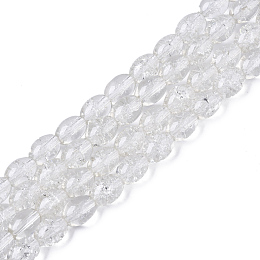 Honeyhandy Transparent Crackle Glass Beads Strands, Oval, Clear, 8x5.5~6mm, Hole: 1mm, about 100pcs/strand, 31.4 inch