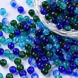 Arricraft Baking Painted Crackle Glass Beads, Ocean Mix, Round, Mixed Color, 4~4.5x4mm, Hole: 1mm, about 400pcs/bag