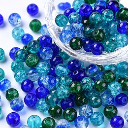 Arricraft Baking Painted Crackle Glass Beads, Ocean Mix, Round, Mixed Color, 6~6.5x5.5~6mm, Hole: 1mm, about 200pcs/bag