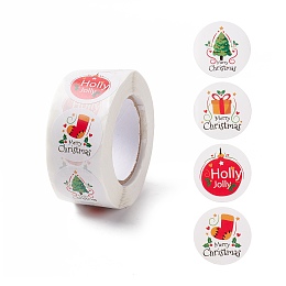 Honeyhandy Christmas Theme Self-Adhesive Stickers, Roll Sticker, Flat Round, for Party Decorative Presents, Mixed Patterns, 25mm, about 500pcs/roll