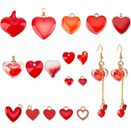 arricraft 17 Styles Red Heart Charm Kits, Enamel Heart Charms Glass Heart Charms Pendants for Valentine's Day DIY Crafts Earring Necklace Bracelet Keychain Jewelry Making