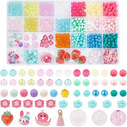 PandaHall Elite 892Pcs 28 Style Craft Beads, Bulk Round Transparent Beads Resin Pendant Loose Spacer Beads Pumpkin Flower Strawberry Acrylic Beads for Necklace Accessories Jewelry Making DIY Crafts