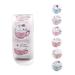 Honeyhandy 500 Adorable Round Cartoon Stickers in 6 Designs, Adhesive Label Roll Stickers, Cat Pattern, 0.98 inch(2.5cm), 500pcs/roll