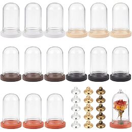 BENECREAT 15 Set Mini Eternal Flower Glass Dome Cloche with Knob, Dome Mini Cloche Bell Jar with 5 Colors Wood Base for Flower Plants, Specimens, Crafts Decorations, 44.5x25mm