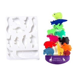 Honeyhandy DIY Dinosaur Silicone Molds, for Children's Toys Making, Resin Casting Molds, For UV Resin, Epoxy Resin Craft Making, White, 196x145x16mm, Hole: 3mm, Inner Diameter: 28.5~65x19~101mm