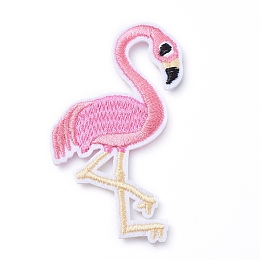 Honeyhandy Computerized Embroidery Cloth Iron on/Sew on Patches, Costume Accessories, Appliques, Flamingo Shape, Pink, 68x40x1.5mm