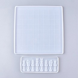 Honeyhandy DIY Chess Board & Pieces Silicone Molds, Resin Casting Molds, For UV Resin, Epoxy Resin Craft Making, Classic Games for Children and Adults, White, 274x274x9mm, Inner Diameter: 265x265mm