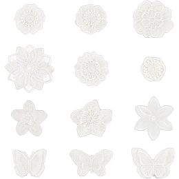 FINGERINSPIRE 12Pcs White Lace Embroidery Patches Self Adhesive Flower Butterfly Shape Appliques Organza Flowers Patches Sew on Applique DIY Craft Costume Accessories for Repairing and Decorating