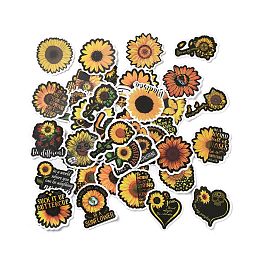 Honeyhandy 50Pcs Cartoon Sunflower Paper Sticker Label Set, Adhesive Label Stickers, for Suitcase & Skateboard & Refigerator Decor, Sandy Brown, 37~70x35~65x0.3mm