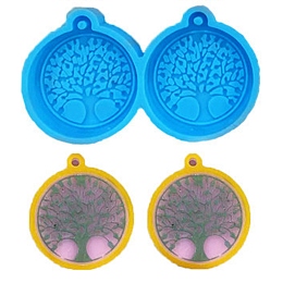 Honeyhandy Flat Round with Tree of Life Pendant Silicone Molds, Resin Casting Molds, for DIY UV Resin & Epoxy Resin Jewelry Making, Deep Sky Blue, 31x54x7mm, Hole: 2mm