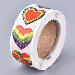 Honeyhandy Heart Shaped Stickers Roll, Valentine's Day Sticker Adhesive Label, for Decoration Wedding Party Accessories, Colorful, 25x25mm, 500pcs/roll