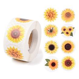 Honeyhandy Sunflower Theme Paper Stickers, Self Adhesive Roll Sticker Labels, for Envelopes, Bubble Mailers and Bags, Flat Round, Gold, 3.8cm, about 500pcs/roll