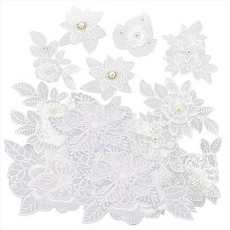 NBEADS 18 Pcs White Flower Embroidery Patch, 9 Styles Organza Embroidery Lace Appliques Flower Appliques Patches Sew on Patches for Decoration Or Repair of Clothing Backpacks Jeans Caps Shoes