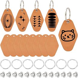 OLYCRAFT 32Pcs/16 Sets Genuine Leather Keychain Kit Leather Key Fob Kit Blank Leather Keychain Kits Rhombus Leather Tags with Keyrings Rivets for Laser Engraving Keychain Making DIY Crafts