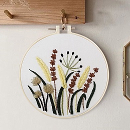 Honeyhandy DIY Embroidery Sets, Including Imitation Bamboo Embroidery Frame, Iron Pins, Embroidered Cloth, Cotton Colorful Embroidery Threads, Flower Pattern, 30x30x0.05cm