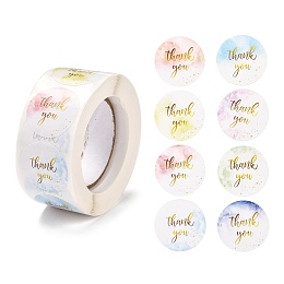 Honeyhandy 1 Inch Thank You Theme, 1 Inch Self-Adhesive Stickers, Roll Sticker, Flat Round, for Party Decorative Presents, Colorful, 2.5cm, 500pcs/roll