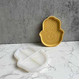 Honeyhandy DIY Hamsa Hand Tray Plate Silicone Molds, Storage Molds, for UV Resin, Epoxy Resin Craft Making, White, 154x127x9mm