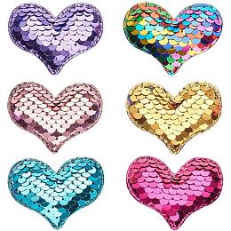 PH PandaHall 30 pcs 6 Colors Sewing on Heart Patches, Sequins Patch Stickers Applique Embroidered Patches Sequin Crafts Accessories for Jeans Jackets Clothing Hat Stitching DIY Artcrafts, Mixed Colors