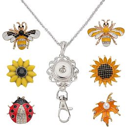 SUNNYCLUE 1 Box ID Badge Lanyard Cute Ladybug Snap Button Lanyards Necklace Badges Holder Women Office Fancy Rhinestone Honeybee Sunflowers Lanyards Breakaway Chain for ID Badge Holder Keys Teacher