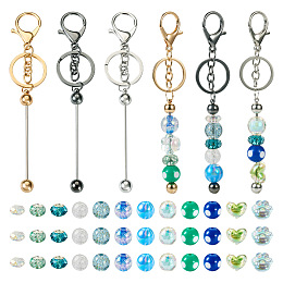 PandaHall Elite DIY Beadable Keychain Making Kit, Including Alloy Bar Beadable Keychain, Acrylic & Resin Beads, Round & Cat Paw Print, Mixed Color, 13~16x13~18.5x5.5~16mm, Hole: 2.5~5mm