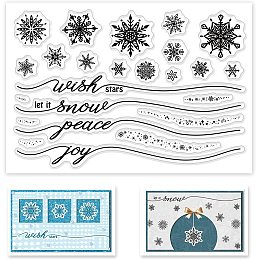 GLOBLELAND Snowflakes Clear Stamp Greeting Words Silicone Clear Stamp Winter Rubber Stamps for Scrapbook Journal Card Making 4.3 x 6.3 Inch