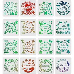 FINGERINSPIRE 16 Pcs Monthly Stencils Drawing Painting Templates Sets 11.8x11.8inch 1-12 Months Seasons Interesting Themed Word Border Log Template