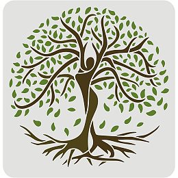 FINGERINSPIRE Tree of Life Stencils Decoration Template 11.8x11.8 inch Tree in Human Shape Drawing Painting Stencils Square Reusable Stencils for Art Projects Painting on Wood, Floor, Wall and Tile