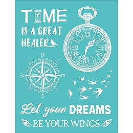 OLYCRAFT 2pcs Self-Adhesive Silk Screen Printing Stencil Reusable Clock & Compass & Pigeon Pattern Stencils for Painting on Wood Fabric T-Shirt Bags Wall and Home Decorations - 11x8.7 Inch