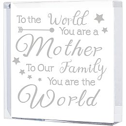 FINGERINSPIRE Square Crystal Engraved Keepsake and Paperweight, Crystal Glass Gifts, Unique Birthday for Mom - to The World You are a Mother, to Our Family You are The World