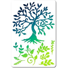 GORGECRAFT Tree of Life Stencil Leaf Template 12x8 Inch Large Reusable Decoration Sign Square Tree Stencils for Painting on Wood Wall Scrapbook Card Floor and Tile Drawing